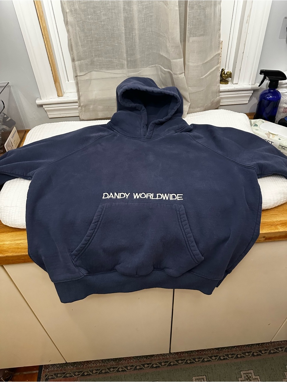 Dandy Worldwide Navy Affirmations Hoodie Size L white and pink embroidery